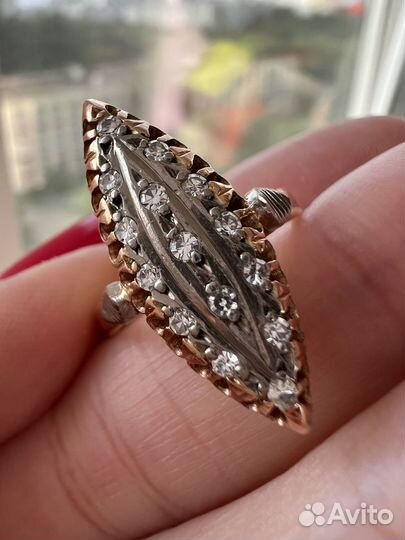 Золотое кольцо с бриллиантами Маркиза СССР 583пр