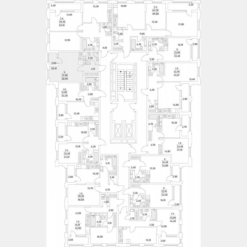 Квартира-студия, 69,4 м², 12/13 эт.
