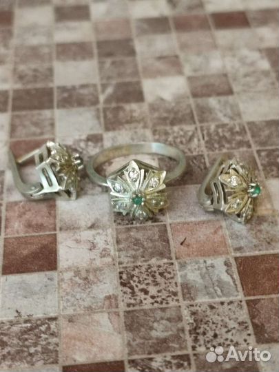 Комплект серьги и кольцо серебро