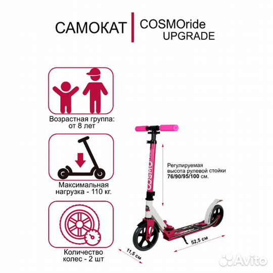 Самокат CosmoRide Upgrade CU301 200 мм (Розовый)