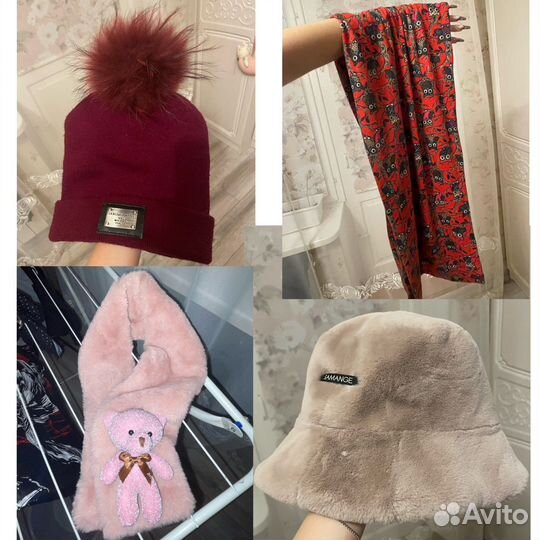 Шапка с помпоном/ меховая панама/ снуд/ шарф мишка