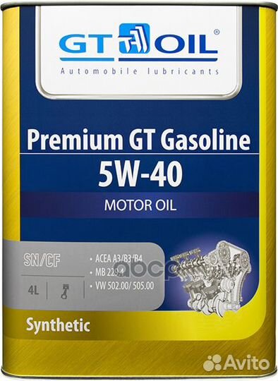 Масло моторное 5W40 GT OIL 4л синтетика Premium