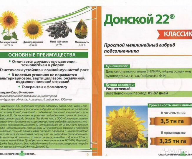 Семена подсолнечника гибрид