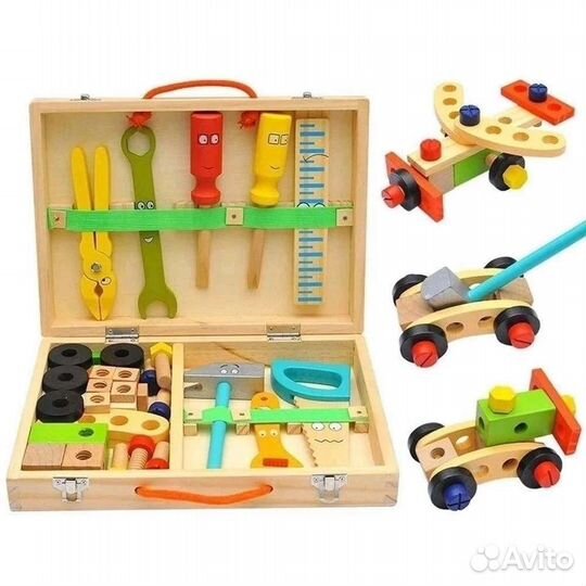 Деревянный конструктор набор инструментов игрушки
