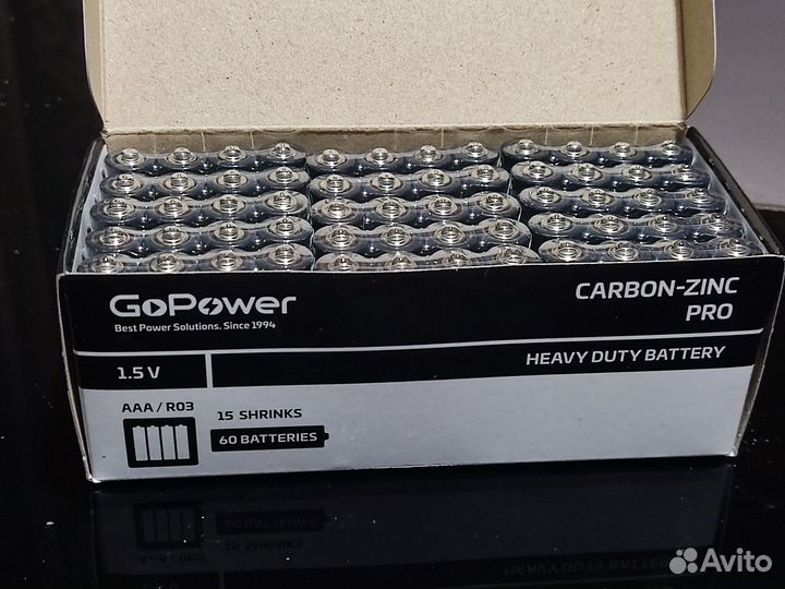 60 батареек AAA GoPower R03
