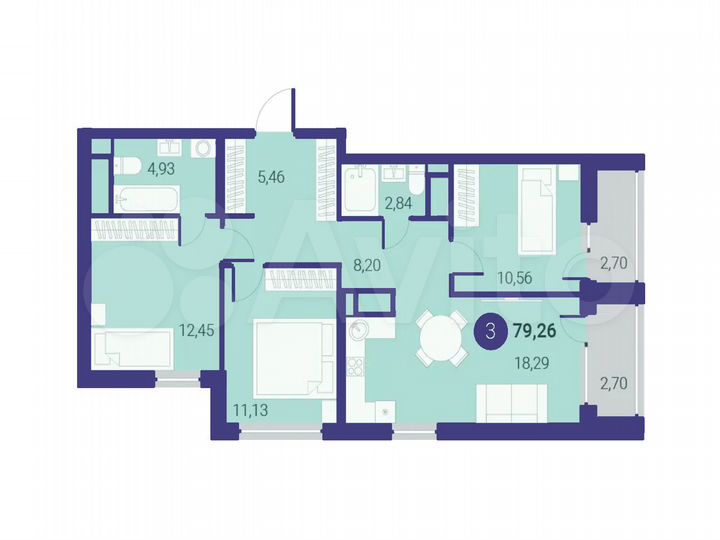 3-к. квартира, 79,3 м², 9/22 эт.