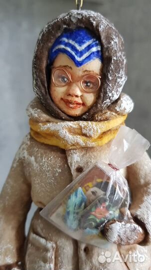 Ватная ёлочная игрушка Мальчик с подарками СССР