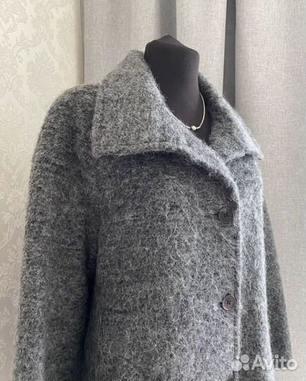 Пальто демисезонное женское шерсть серое Р46