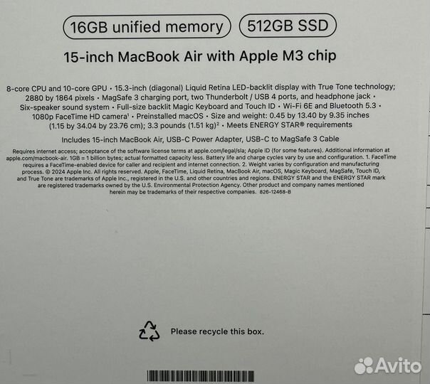 Macbook Air 15 M3 2024 16/512 Space Grey новый USA