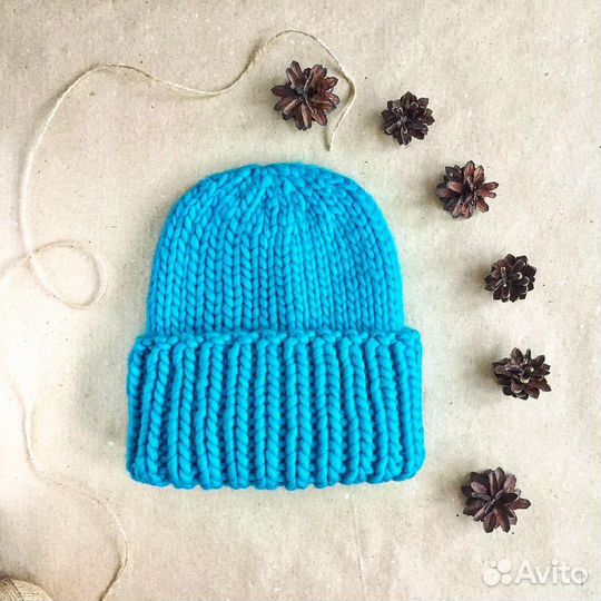 Шапка бирюзовая из перуанской шерсти