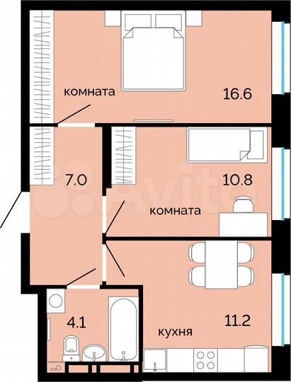 2-к. квартира, 49,7 м², 4/25 эт.