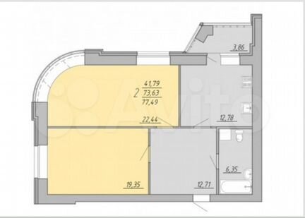 2-к. квартира, 77,5 м², 2/9 эт.