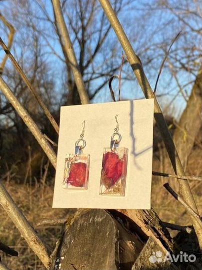 Серьги из эпоксидной смолы Роза