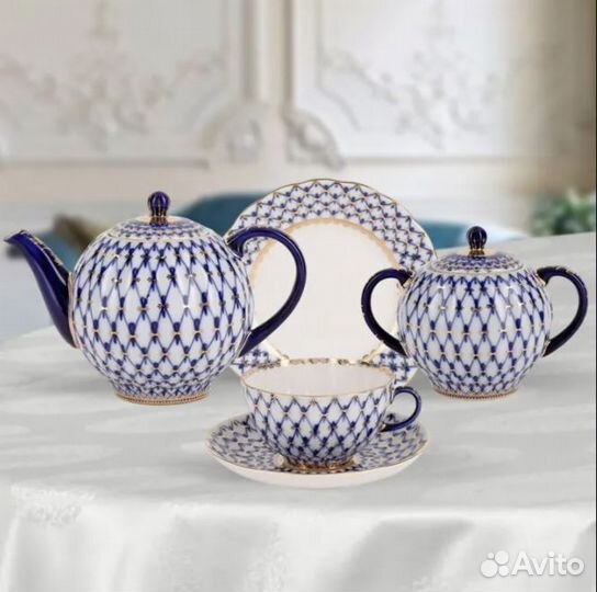 Сервиз чайный Тюльпан Кобальтовая сетка золото ифз
