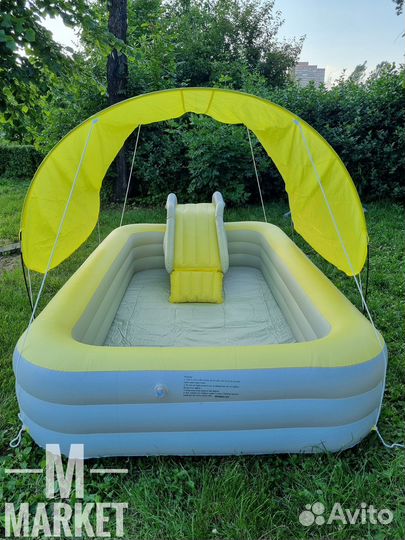 Надувной бассейн с горкой и с тентом