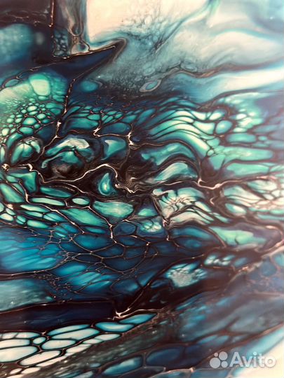 Картина абстракция Закат в технике флюид арт