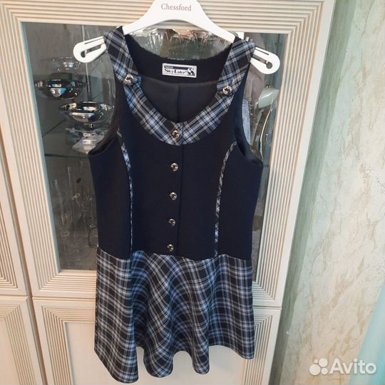 Школьный сарафан синий 140