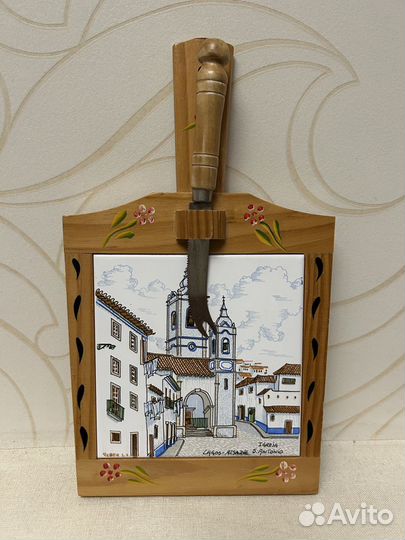 Винтажная сырная доска дерево/керамика. Португалия