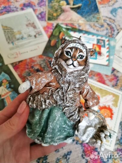 Ватная елочная игрушка Кошка