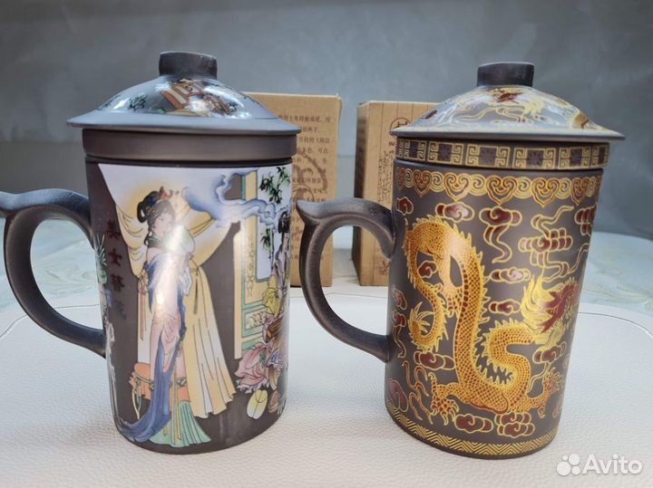 Кружки керамические с крышкой и ситом 350 мл