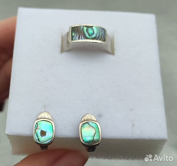 Кольцо с агатом серебро 15,5 / серьги