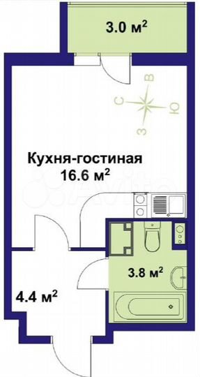 Квартира-студия, 24,7 м², 7/15 эт.