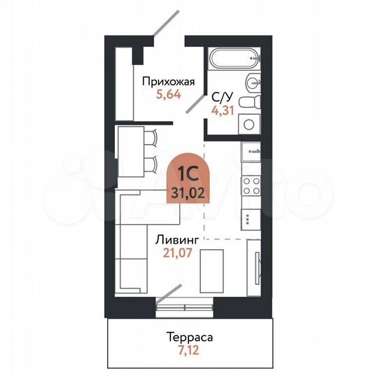 1-к. квартира, 31 м², 1/26 эт.
