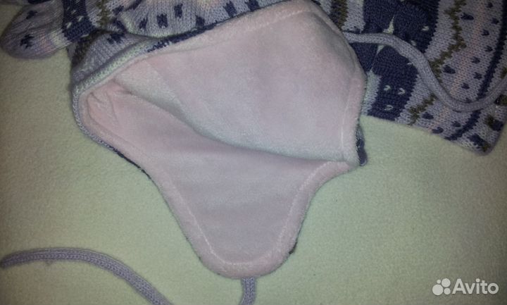 Шапка шарф варежки на близняшек 6-12мес., Франция