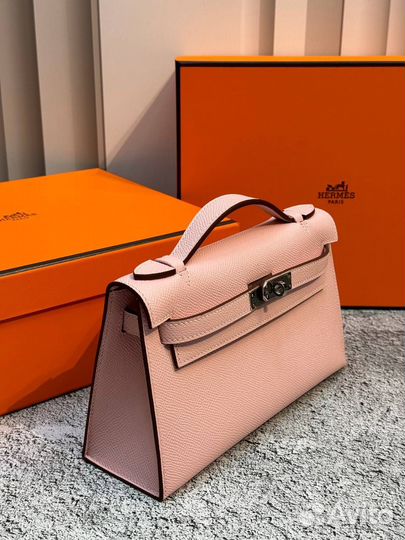 Hermes kelly pochette pink 22 cm кожа Epsom