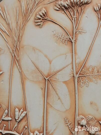 Ботанический барельеф, панно из гипса, подарок