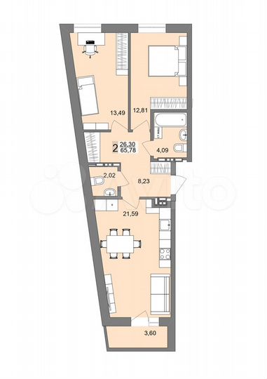 2-к. квартира, 65,5 м², 14/19 эт.
