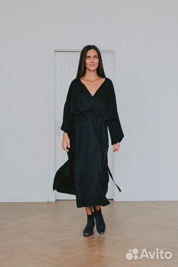 Черное платье кимоно