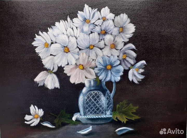 Картина,Букет на черном фоне