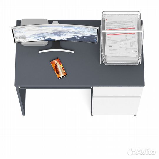 Стол компьютерный Мори мс-1 правый, цвет графит/белый, шхгхв 90х50х76,6 см., выдвижной ящик справа