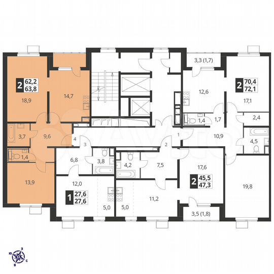 2-к. квартира, 63,2 м², 12/23 эт.