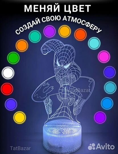 Ночник 3d человек паук