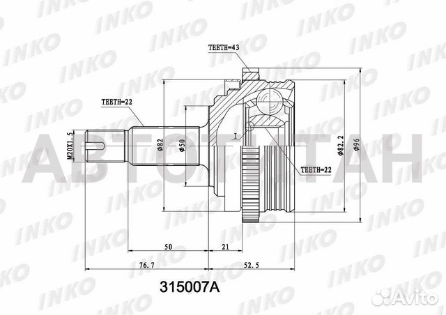 Шрус внешний 22/22 ABS 43 LADA priora inko 315007A