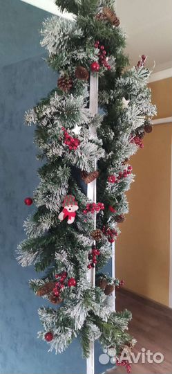 Новогодняя гирлянда, композиция с снеговиком