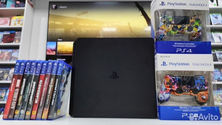 Sony PlayStation 4 Slim + 79 игр и 2 геймпада