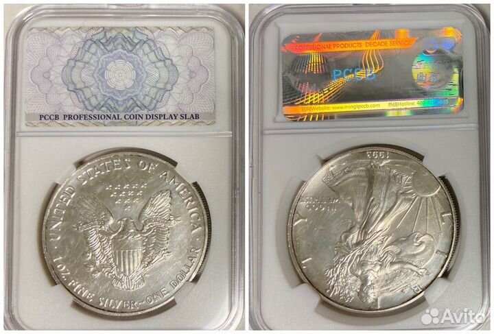 Серебряные монеты в слабах pccb