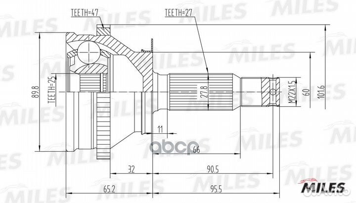 Шрус hyundai trajet 99-01 нар.(ABS) GA20173 Miles