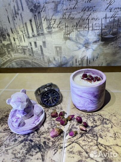 Свечи с цветами и мишкой, роза и пион