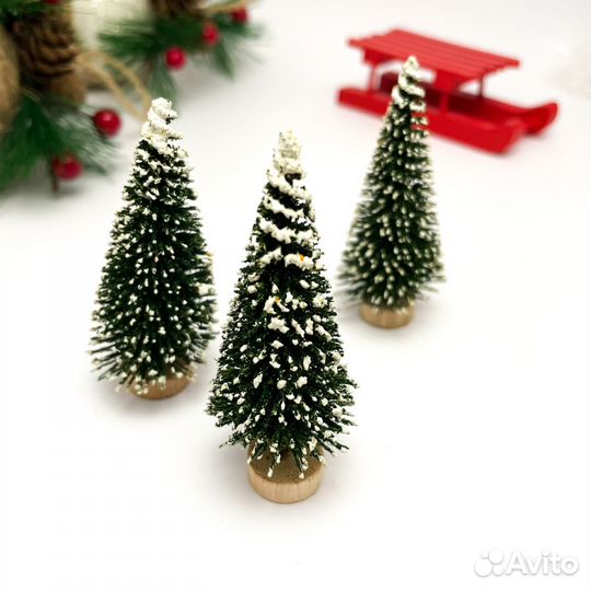 Елочки мини искусственные декорартивные, 8 см, наб