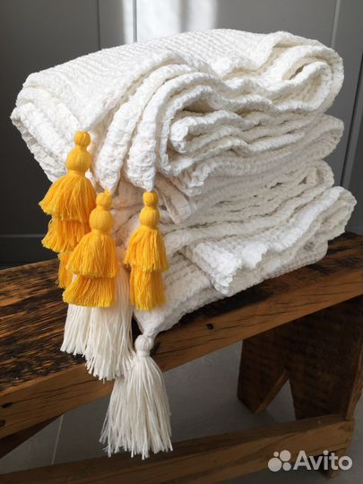 Плед детский хлопок/лён, ткань крупн. вафля, новый