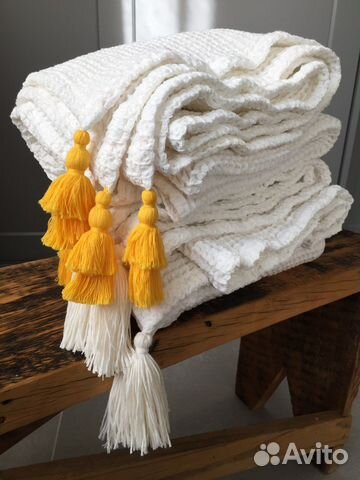 Плед детский хлопок/лён, ткань крупн. вафля, новый