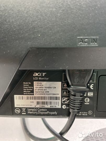 Монитор 18.5” Acer P195HQb, 1366x768, 75 Гц, TN