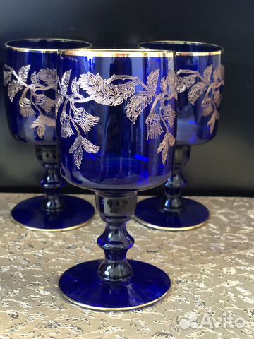 Набор бокалов Богемия кобальт позолота Чехия