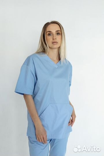 Блуза медицинская женская, голубая, 44-46
