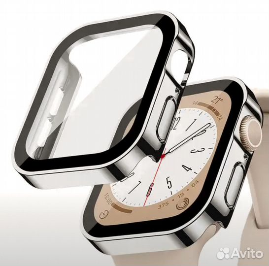 Закаленное стекло+чехол для Apple watch на 45мм