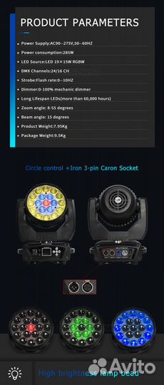 Светодиодный прожектор wash с лучом rgbw и зумом